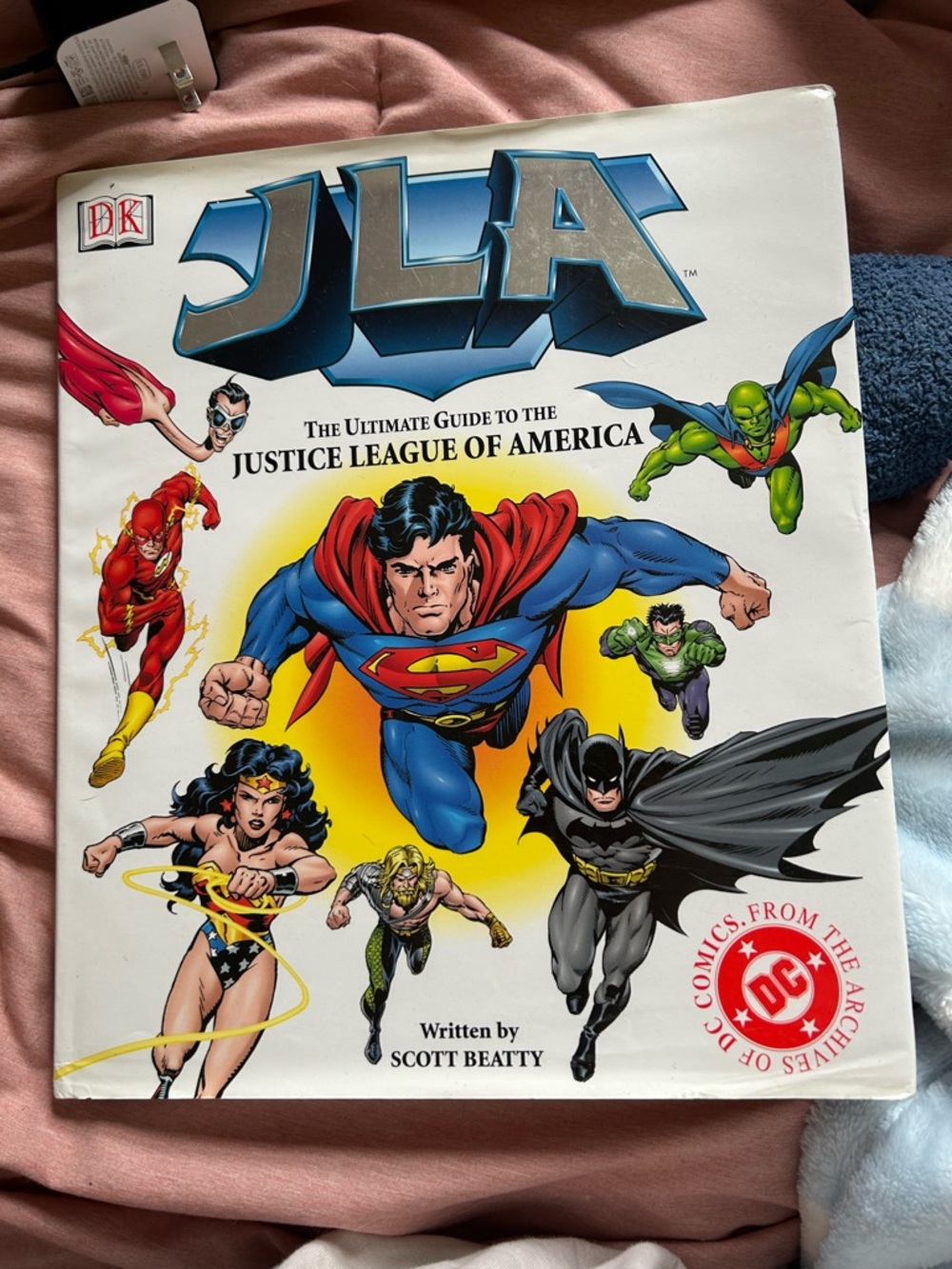 DC JLA Hardcover Book - White, Blue, Red, Yellow, Black, Green